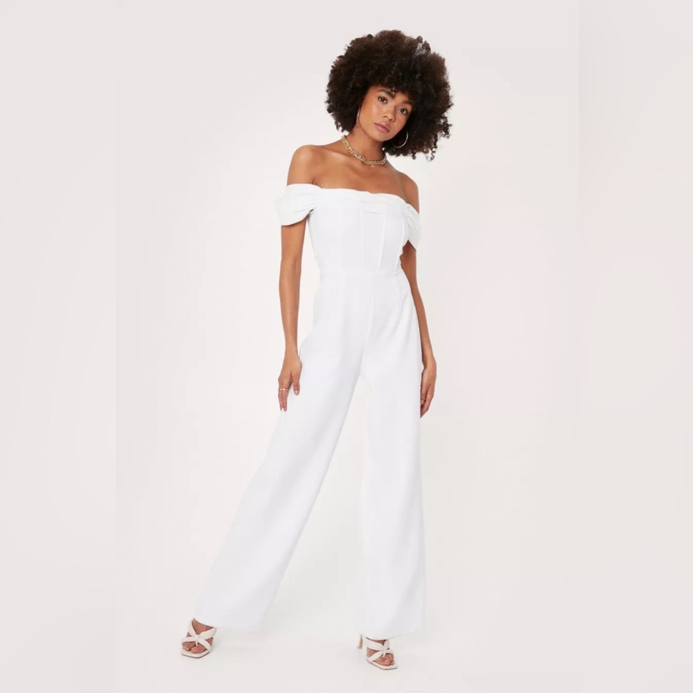 Nasty Gal White Off-Shoulder Jumpsuit Wide-Leg
